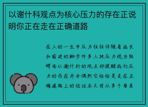 以谢什科观点为核心压力的存在正说明你正在走在正确道路